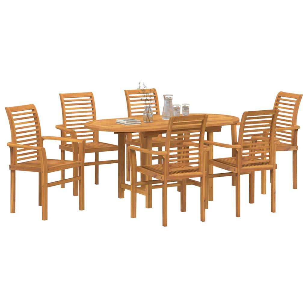 Table et Chaises de Jardin 7 Pièces Teck Massif Design Extensible pour 6 Personnes Marron – ComfortXL Outdoor Living - Image 3