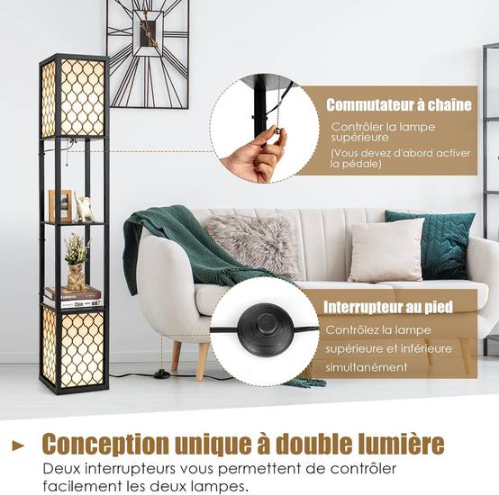 Lampadaire sur Pied/Lampe sur Pied 1,56 M-COSTWAY-2 Etagères de Stockage - Image 2