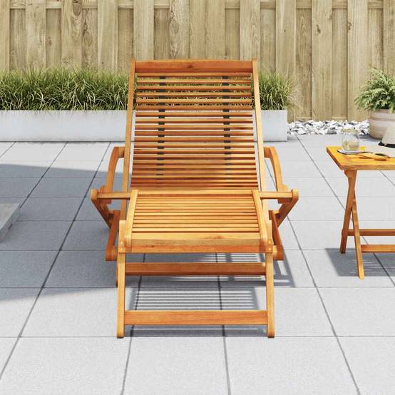 Chais longue | Transat | Chaise de terrasse avec repose-pied Bois d'acacia solide - Image 3
