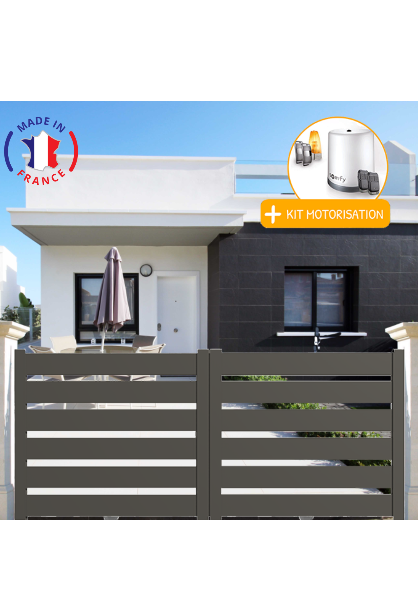Portail Packit - Portail alu coulissant SAH en kit +MOT dim. L.3500 (entre piliers) X H.1500 mm  Gris Quartz (RAL 7039)