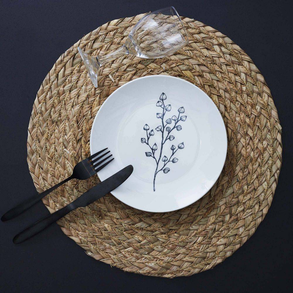 The Home Deco Factory - Assiette en porcelaine Cottage 20 cm (Lot de 6) Blanc et gris The Home Deco Factory - Imagen 2