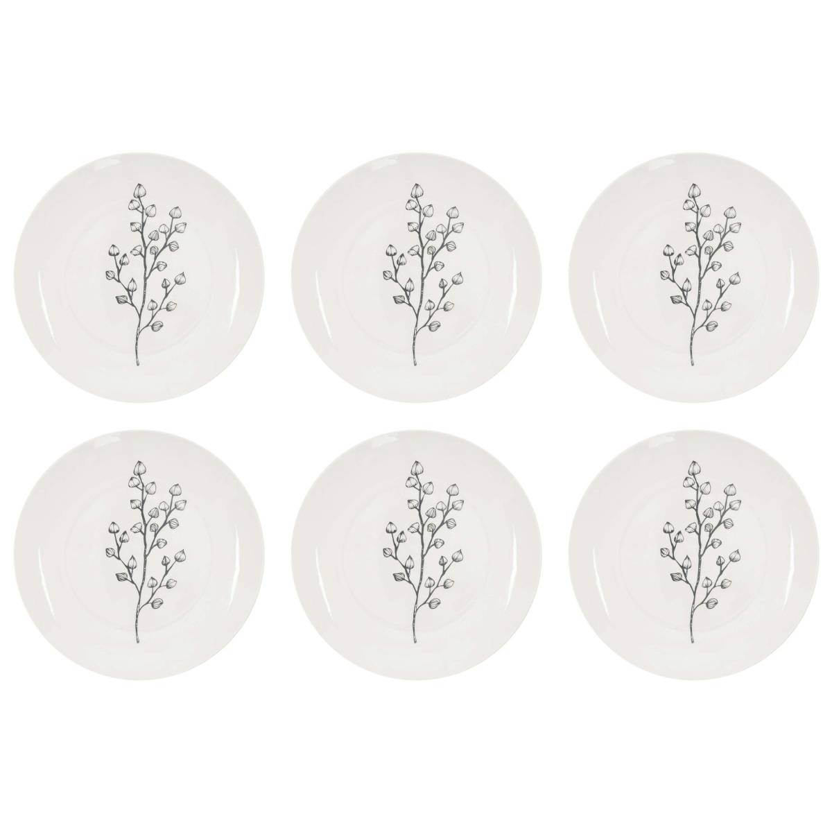 The Home Deco Factory - Assiette en porcelaine Cottage 20 cm (Lot de 6) Blanc et gris The Home Deco Factory - Imagen 1