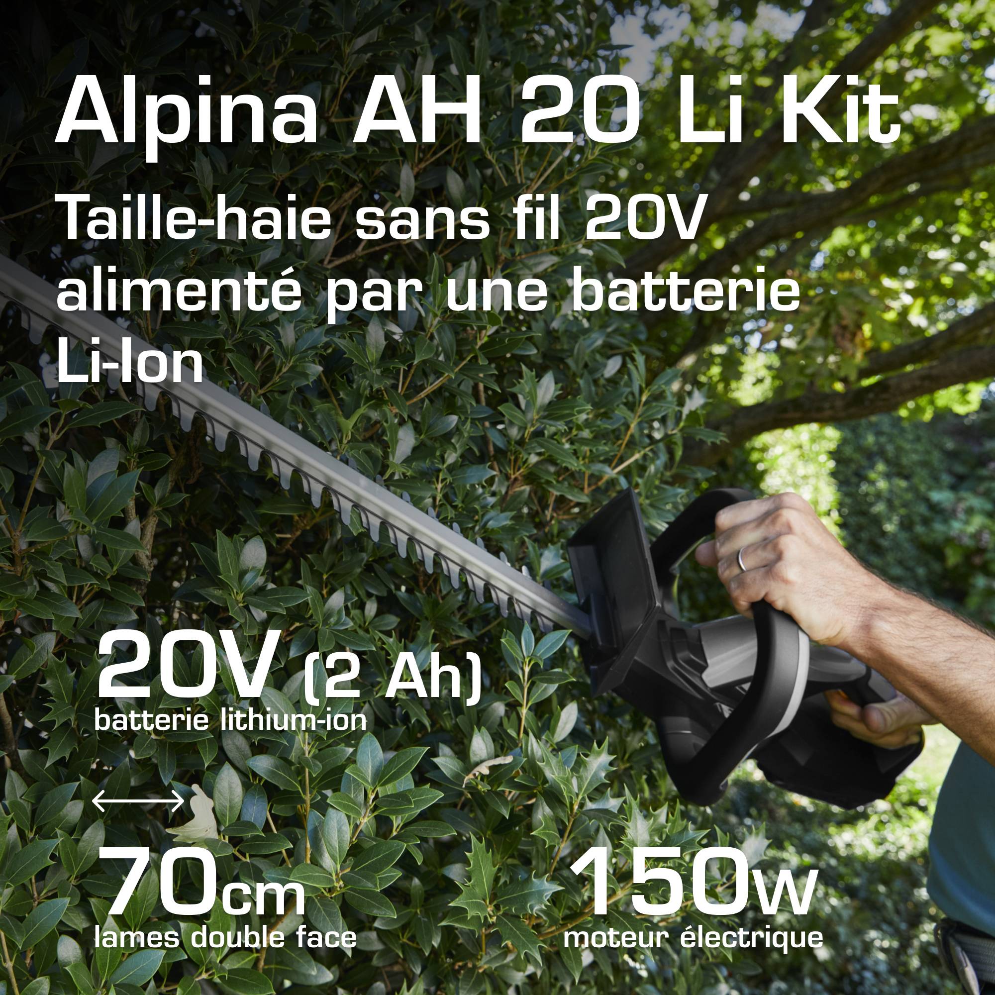 Alpina - Taille-haie sans fil AH 20 Li Kit, 20V, lames 55cm, 2.2kg, batterie incluse - ALPINA - Imagen 2