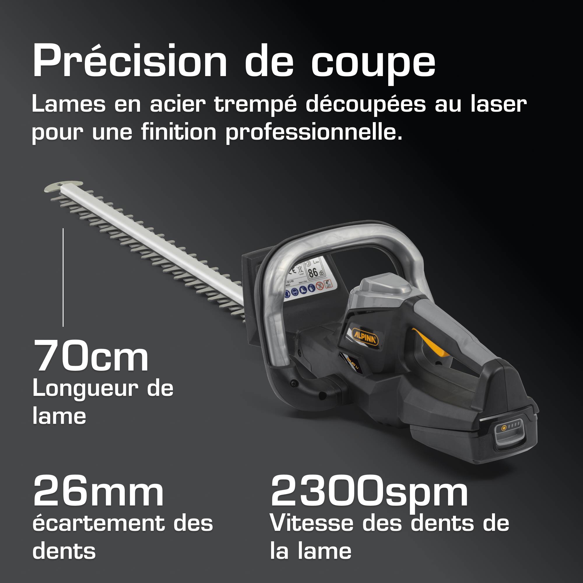 Alpina - Taille-haie sans fil AH 20 Li Kit, 20V, lames 55cm, 2.2kg, batterie incluse - ALPINA - Imagen 5