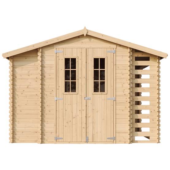 Timbela - Abri de jardin en bois et range bûches extérieur I206xL328xH218 cm/ 3,53 + 0,97+0,97 m² avec sol traité - 19 mm d’épaisseur - Timbela M389C+M389G - Image 3