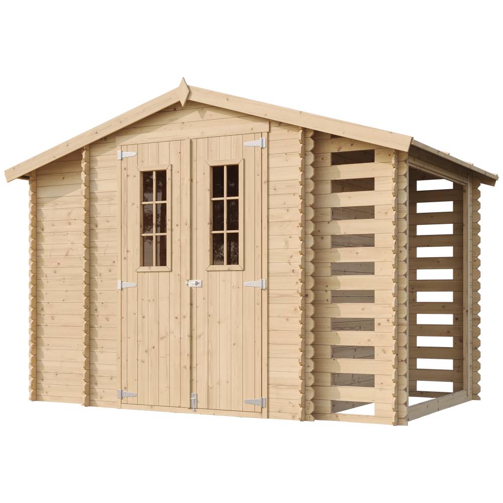 Timbela - Abri de jardin en bois et range bûches extérieur I206xL328xH218 cm/ 3,53 + 0,97+0,97 m² avec sol traité - 19 mm d’épaisseur - Timbela M389C+M389G - Image 4
