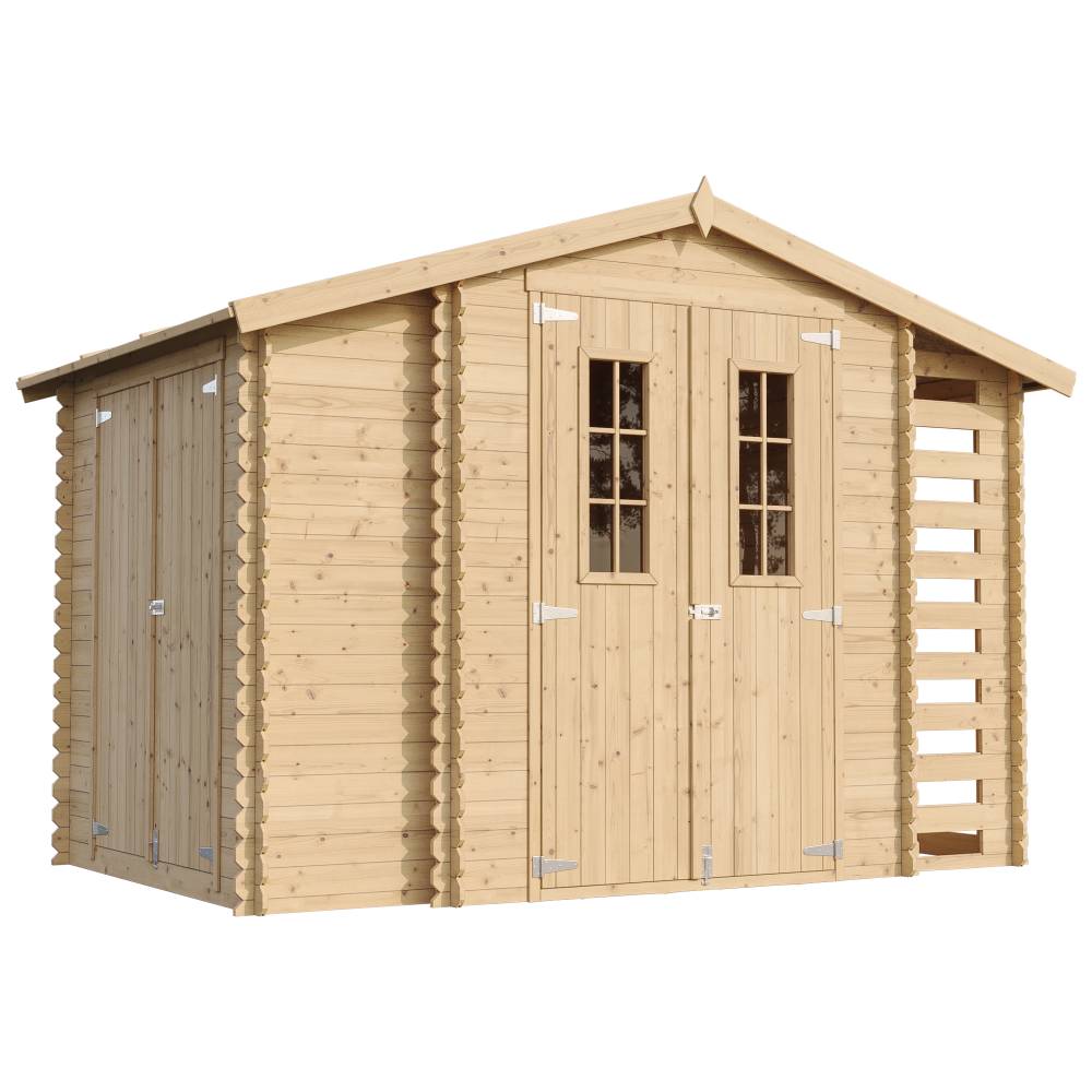 Timbela - Abri de jardin en bois et range bûches extérieur I206xL328xH218 cm/ 3,53 + 0,97+0,97 m² avec sol traité - 19 mm d’épaisseur - Timbela M389C+M389G - Image 2