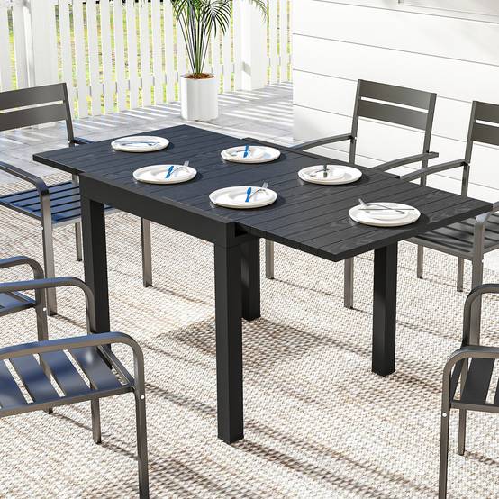 Table jardin extensible aluminium pour 4-6 personnes rallonge intégrée 80-160x80cm noir - ComfortXL Outdoor Living - Image 4