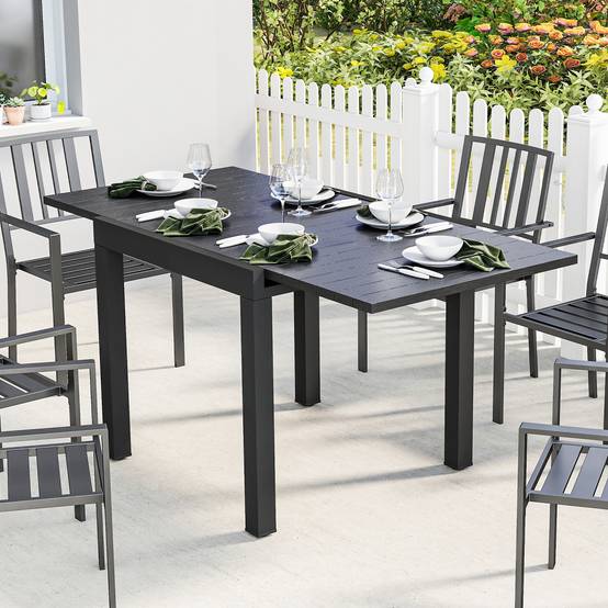 Table jardin extensible aluminium pour 4-6 personnes rallonge intégrée 80-160x80cm noir - ComfortXL Outdoor Living - Image 3
