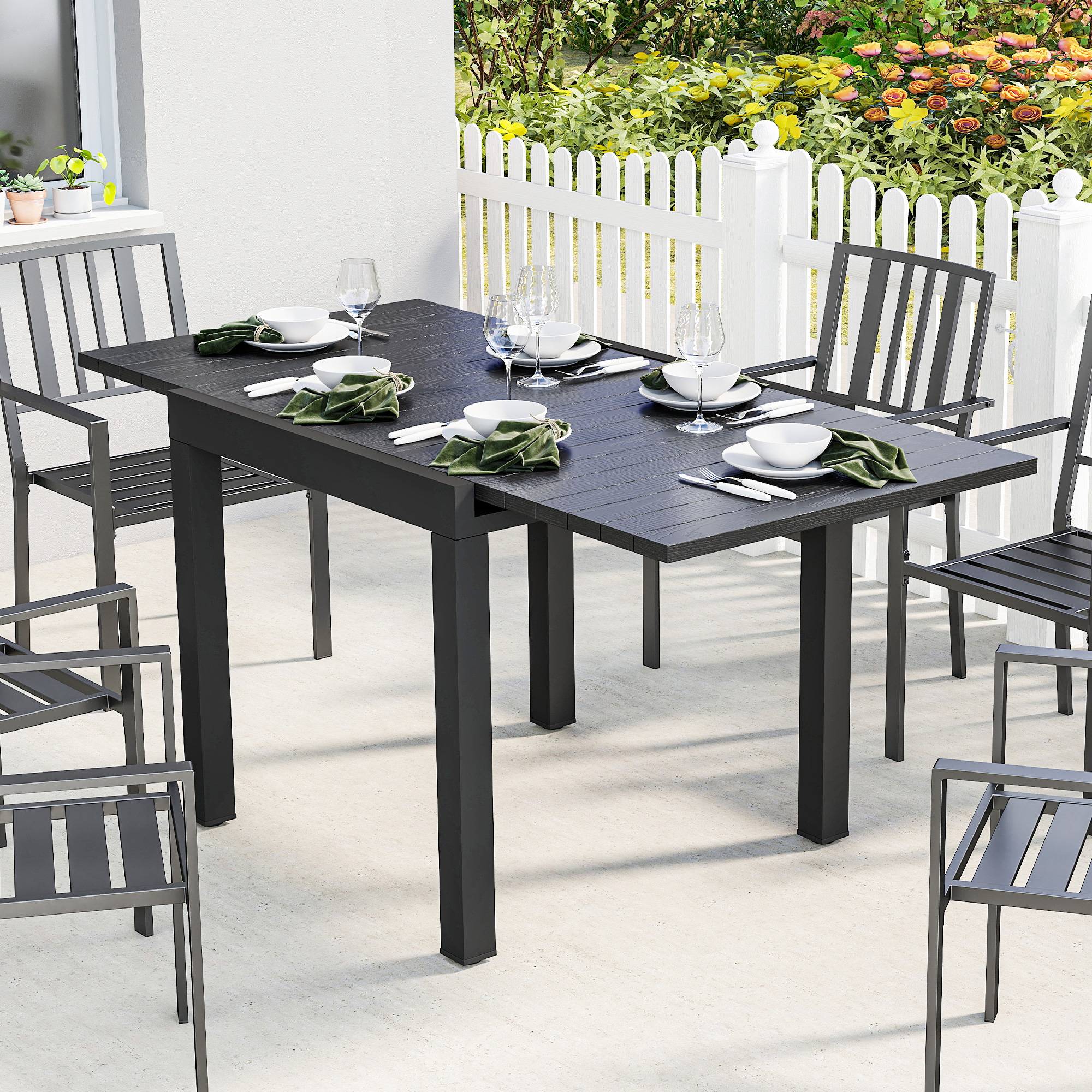 Table jardin extensible aluminium pour 4-6 personnes rallonge intégrée 80-160x80cm noir - ComfortXL Outdoor Living - Image 3