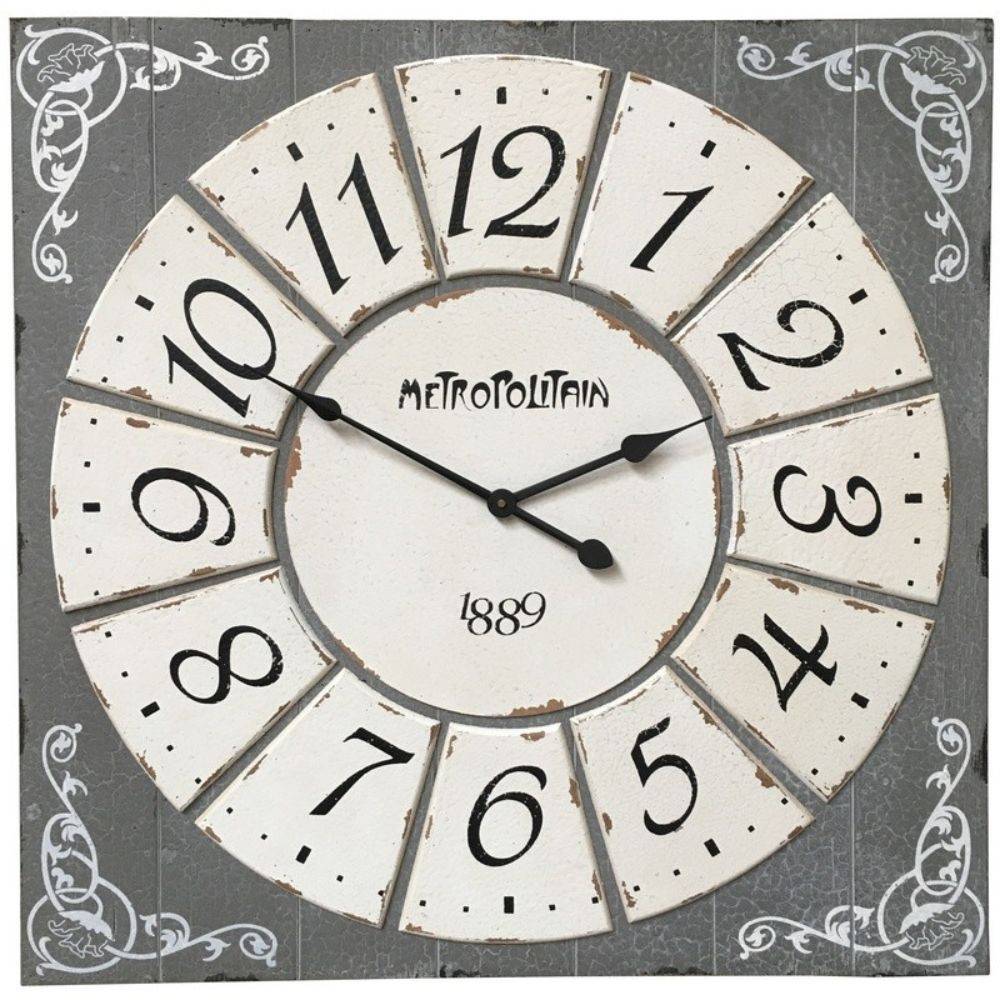 Chemin De Campagne - Horloge en bois gris et blanc 78 x 78 cm Chemin de campagne