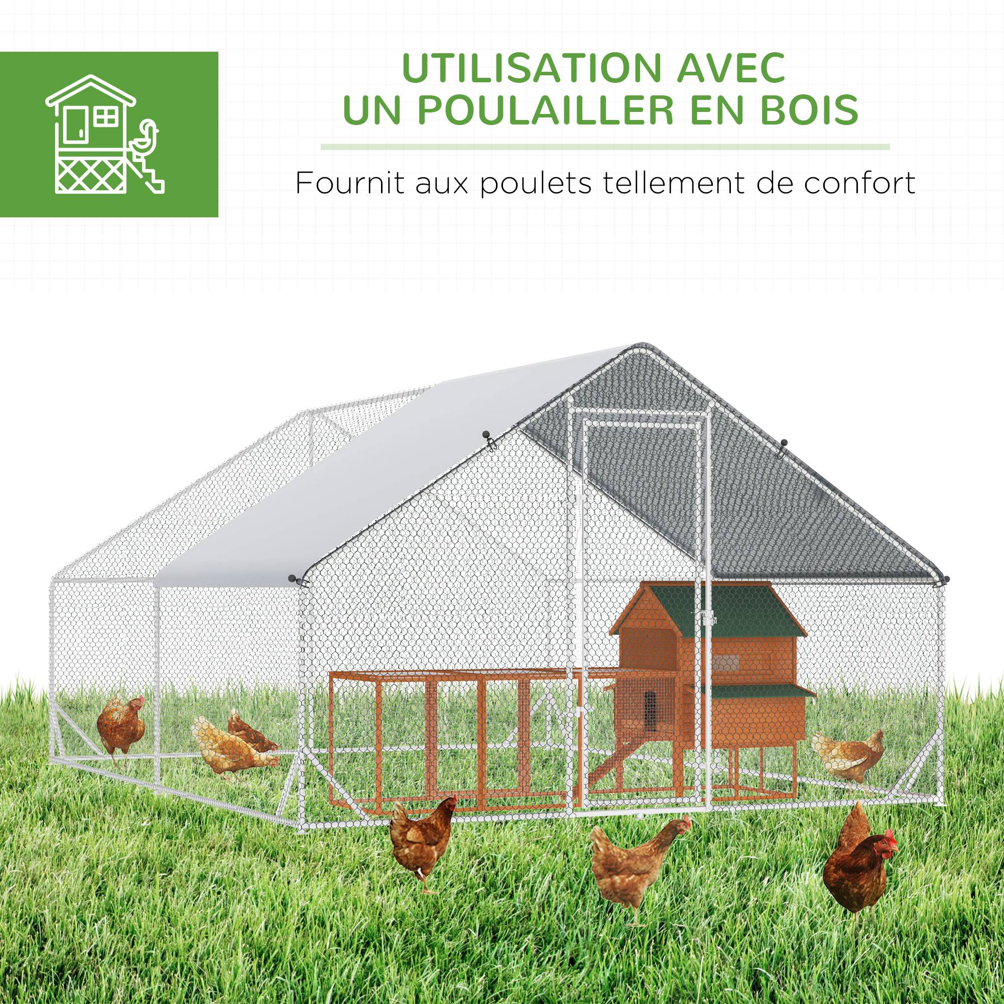 Enclos poulailler chenil volière extérieur 12 m² - Parc grillagé dim. 3L x 4l x 2H m - Espace Couvert - Acier galvanisé - Image 7