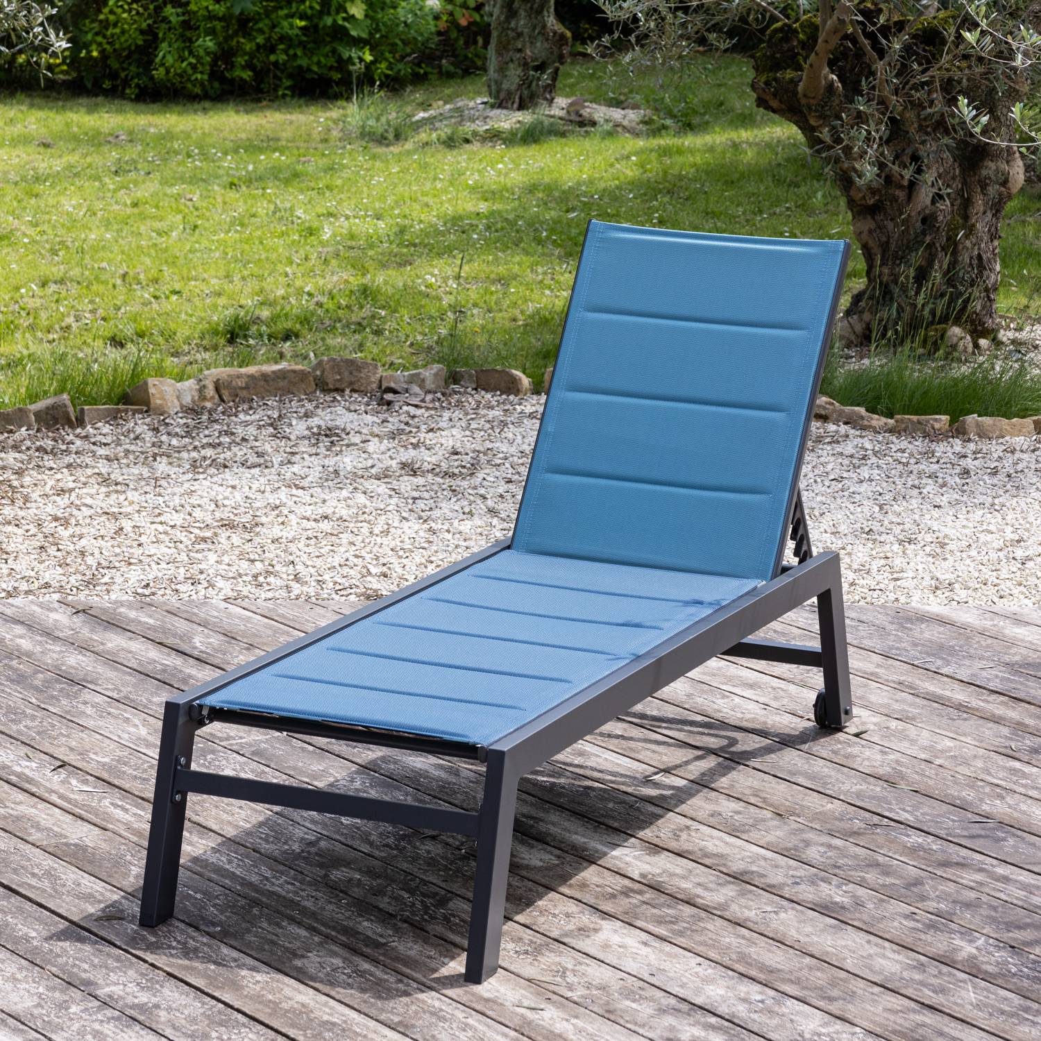 Happy Garden - Bain de soleil BARBADOS en textilène bleu gris - aluminium anthracite - HAPPY GARDEN - Imagen 2