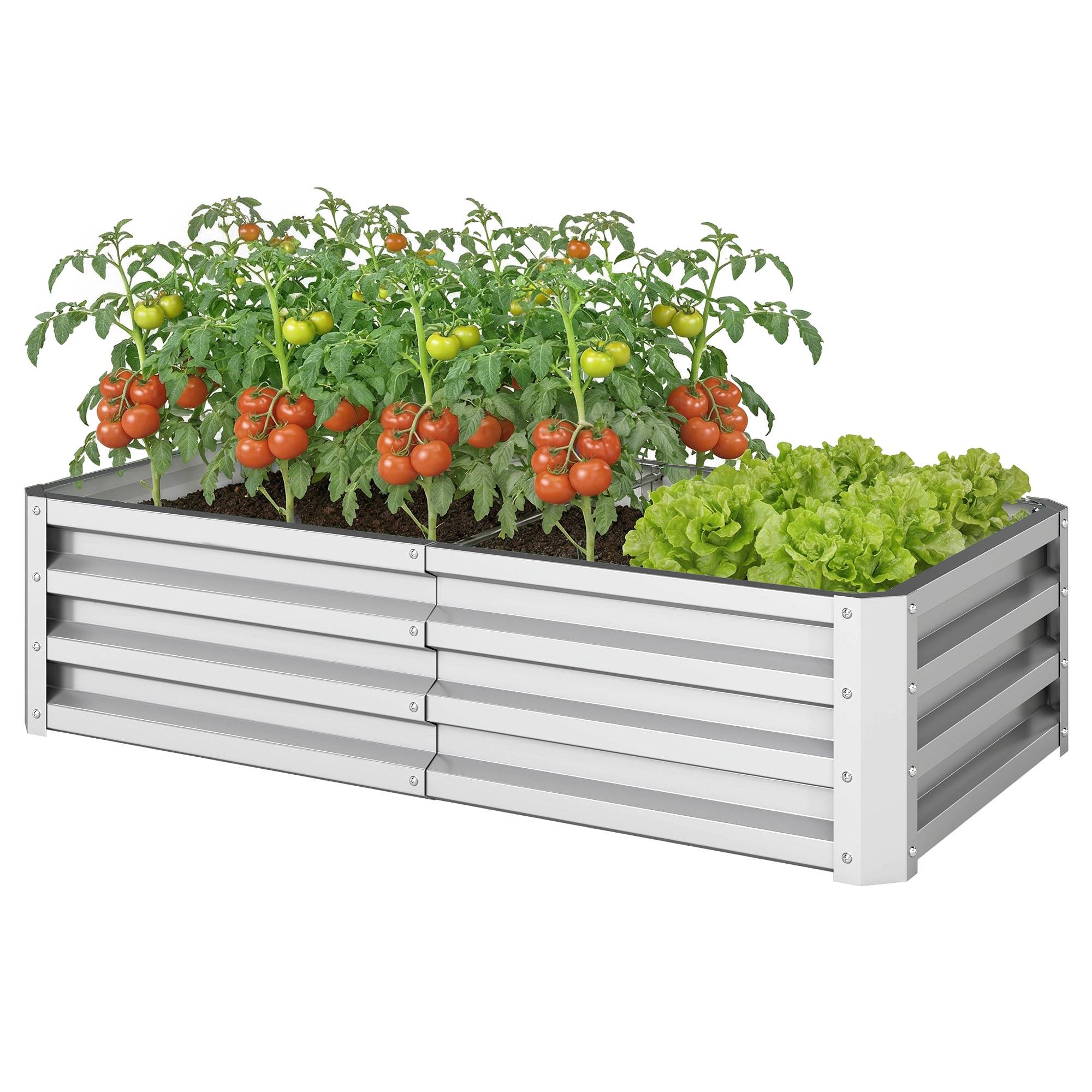 Potager rectangulaire en tôle acier ondulée argent 120 x 60 x 30,5 cm, bac surélevé pour jardin terrasse extérieur - Image 2