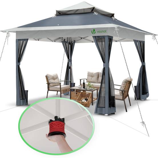 VOUNOT® Tonnelle de jardin 3,6x3,6m pliable avec moustiquaire installation facile POP UP gris - Image 1