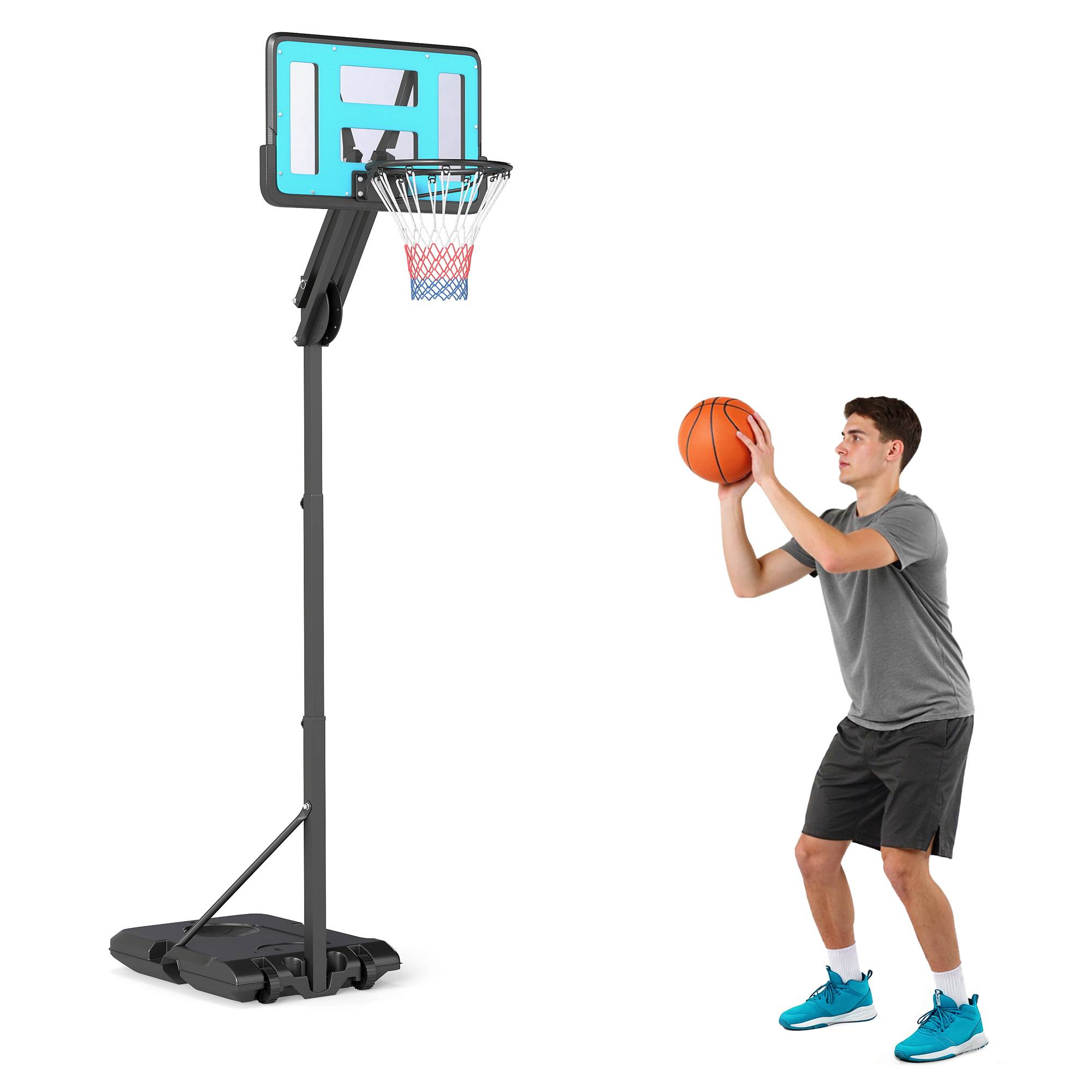 Panier de basket extérieur hauteur réglable 146-236cm panier de basket sur pied à roulettes base remplissable noir