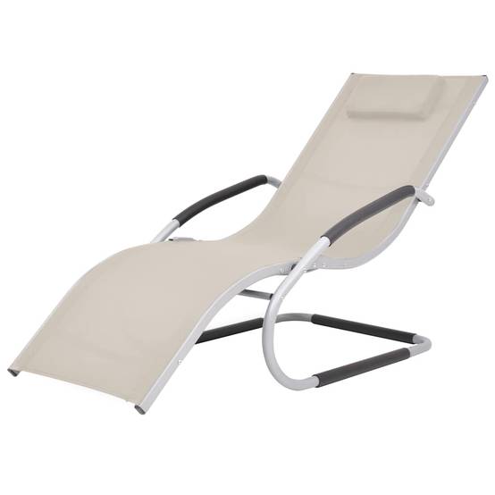 Transat Ergonomique Aluminium et Textilène pour Extérieur avec Oreiller Crème - ComfortXL Outdoor Living - Image 1