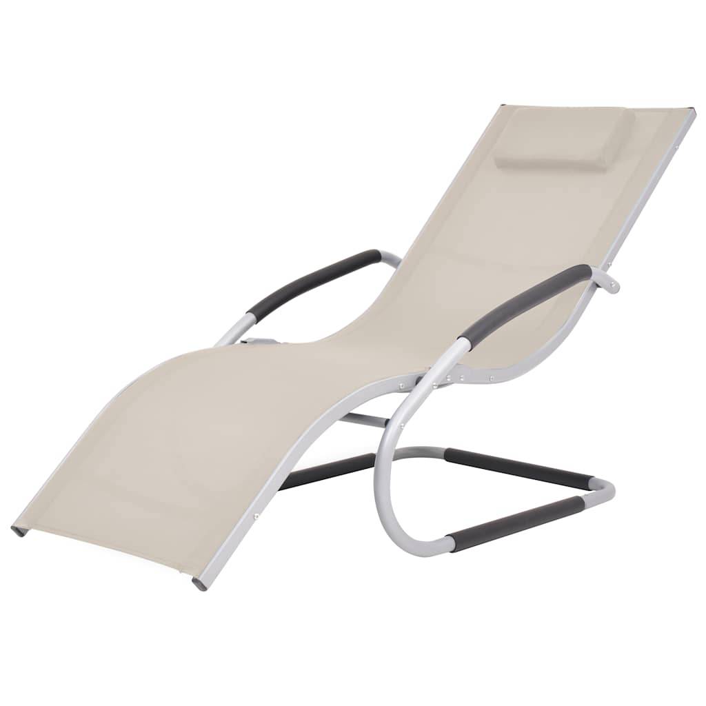 Transat Ergonomique Aluminium et Textilène pour Extérieur avec Oreiller Crème - ComfortXL Outdoor Living - Image 1