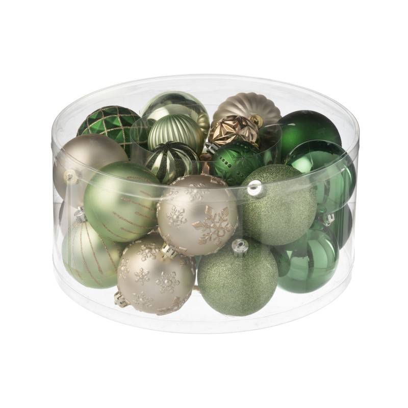 J-Line - Boîte de 30 boules de Noël en plastique vert 31x31x16 cm - J-Line