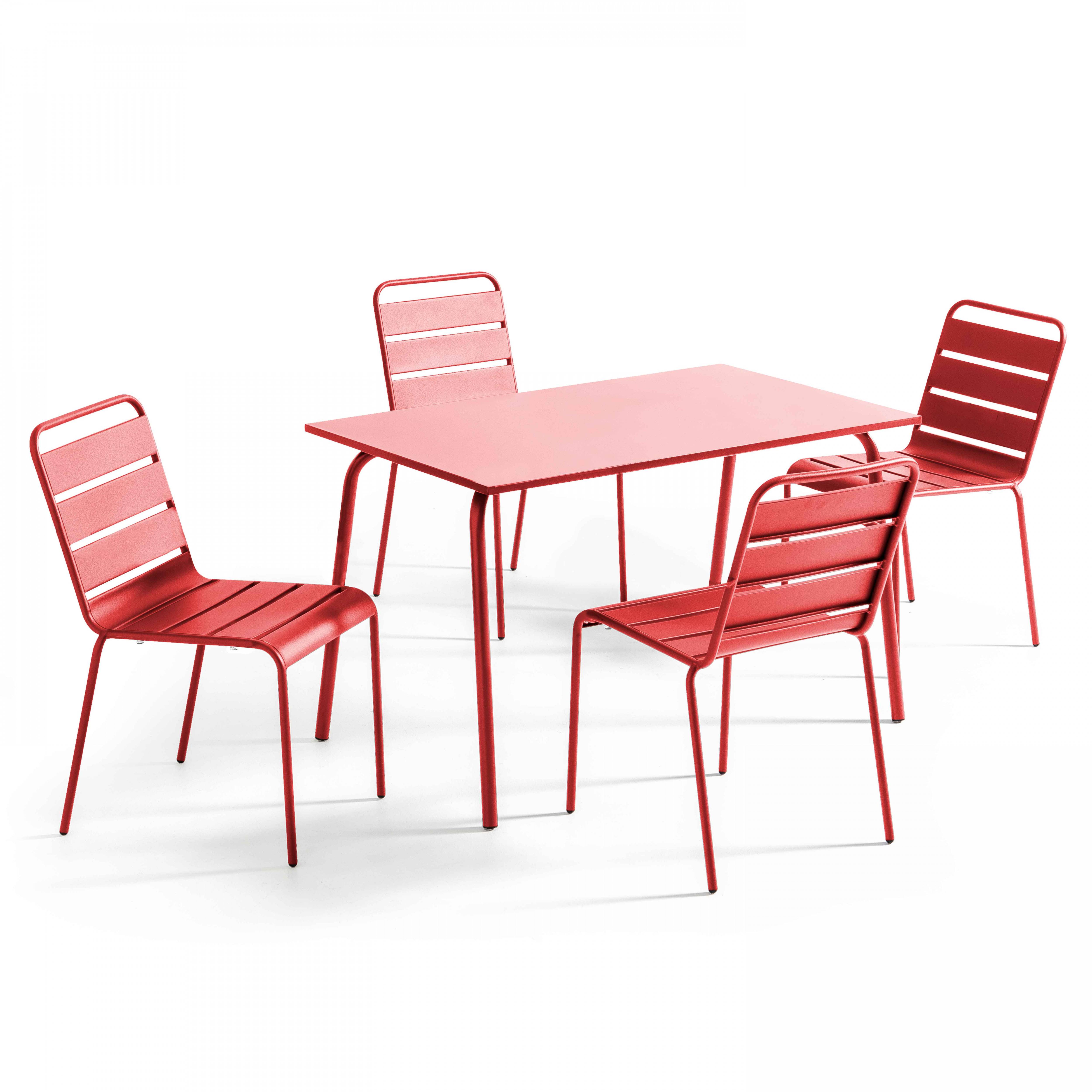Oviala - Ensemble table de jardin en métal et 4 chaises rouge Palavas - Oviala - Imagen 1