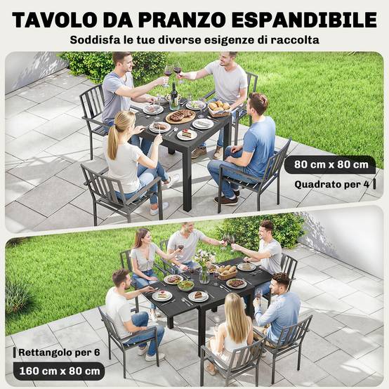Table de jardin extensible aluminium extérieur 4 à 6 personnes plateau lattes 160cm noir - ComfortXL Outdoor Living - Image 6