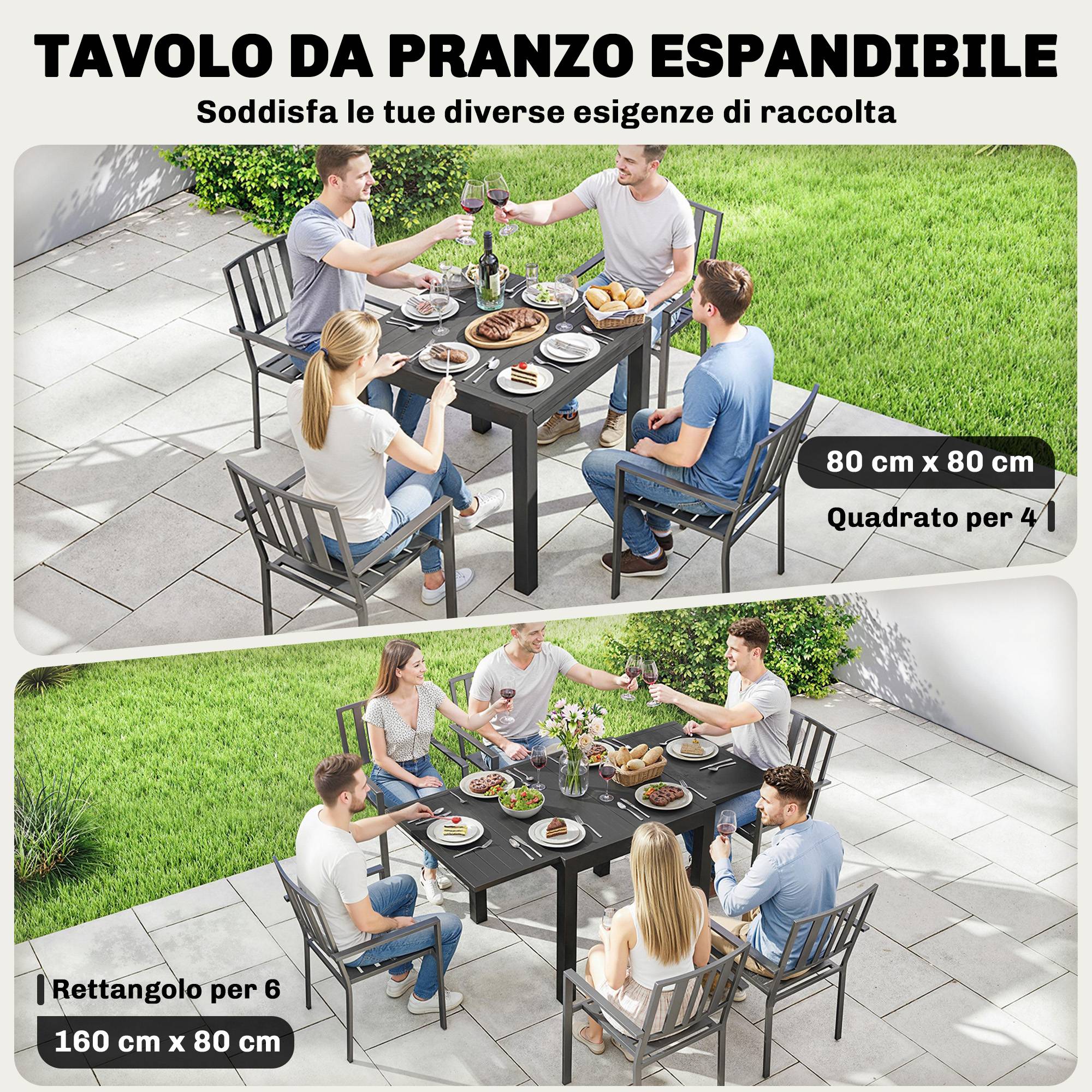 Table de jardin extensible aluminium extérieur 4 à 6 personnes plateau lattes 160cm noir - ComfortXL Outdoor Living - Image 6