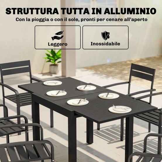 Table de jardin extensible aluminium extérieur 4 à 6 personnes plateau lattes 160cm noir - ComfortXL Outdoor Living - Image 7