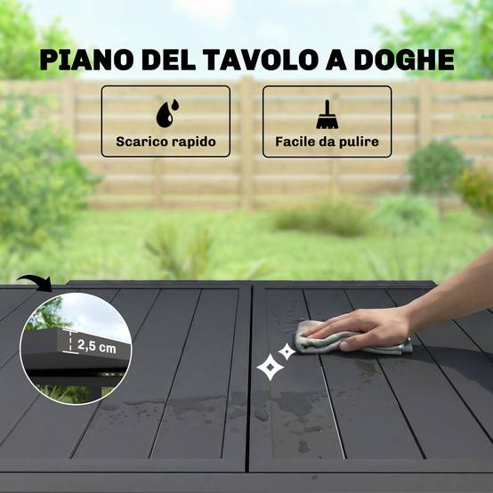 Table de jardin extensible aluminium extérieur 4 à 6 personnes plateau lattes 160cm noir - ComfortXL Outdoor Living - Image 8