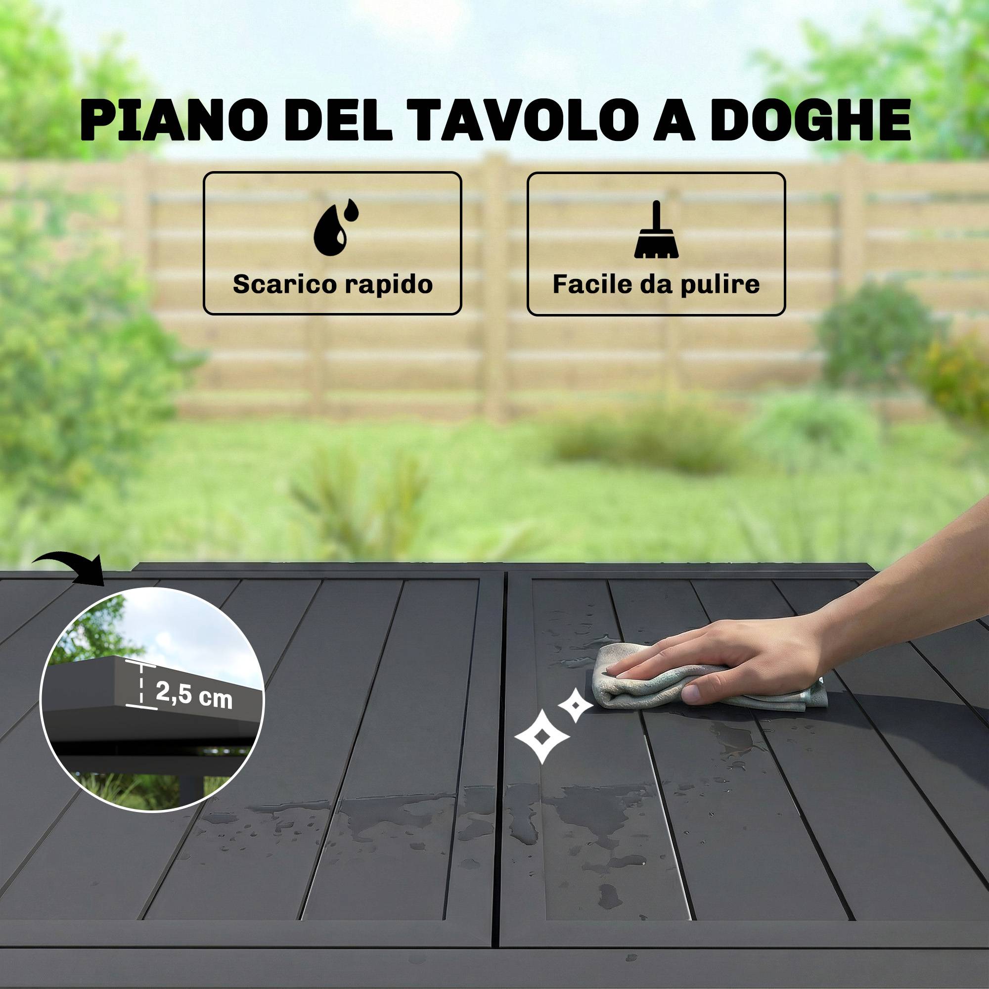Table de jardin extensible aluminium extérieur 4 à 6 personnes plateau lattes 160cm noir - ComfortXL Outdoor Living - Image 8