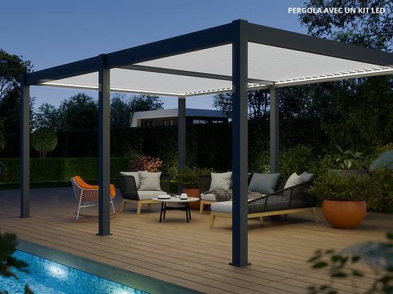 Pergola Bioclimatique Aluminium Autoportée 19m² - 3,6x5,3 - Kit LED Inclus - Anthracite - 34 lames en Aluminium a 120 degrés - Image 1