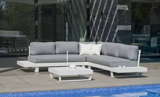 Hevea - Salon de jardin MENFIS - table basse - blanc/gris clair - 4/6 places Hevea - Image 1