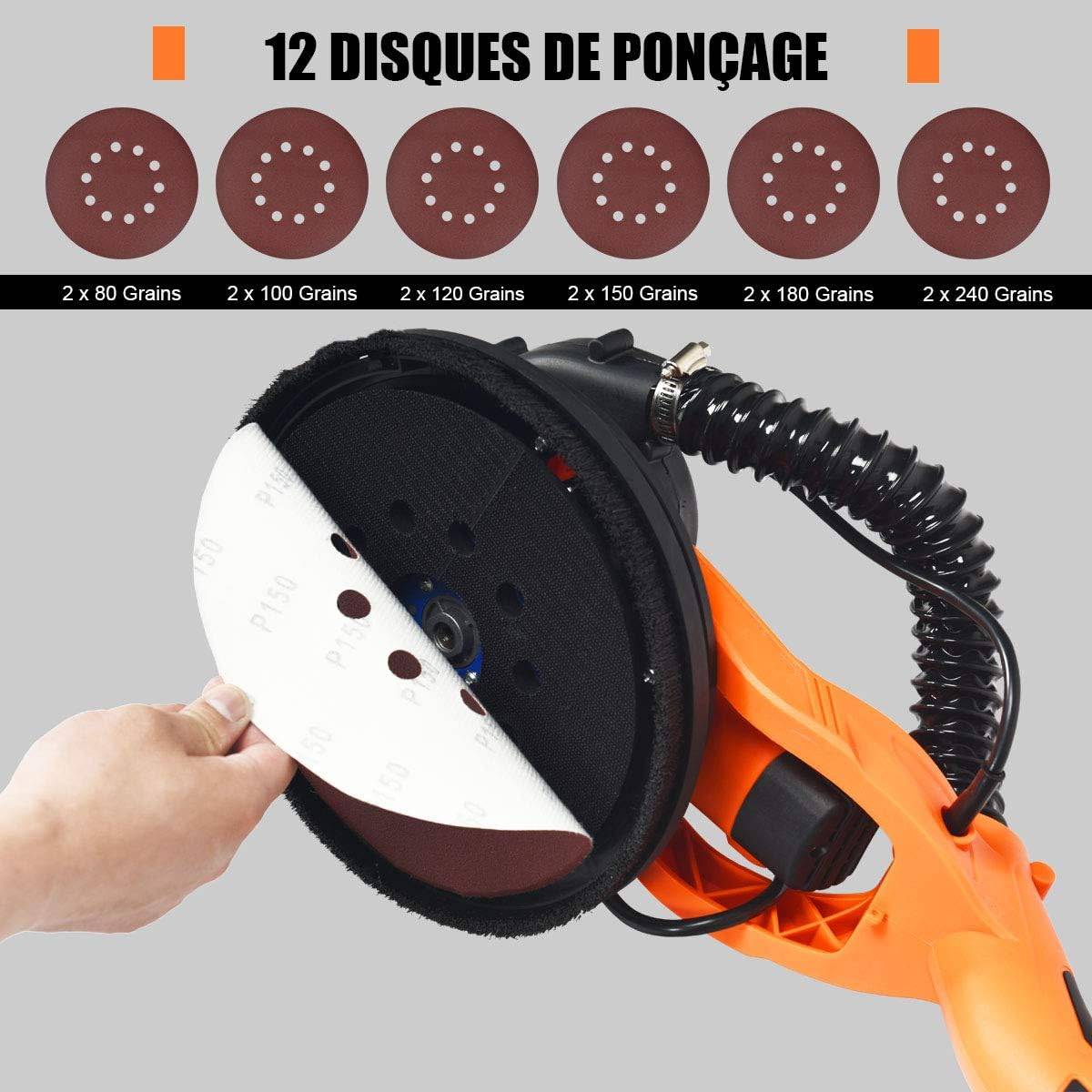 Ponceuse Girafe Murale 750W Ø 225 mm Ponceuse Mur et Plafond avec Système d'Aspiration Automatique, 6 Vitesses Variables Lumières LED - Imagen 4