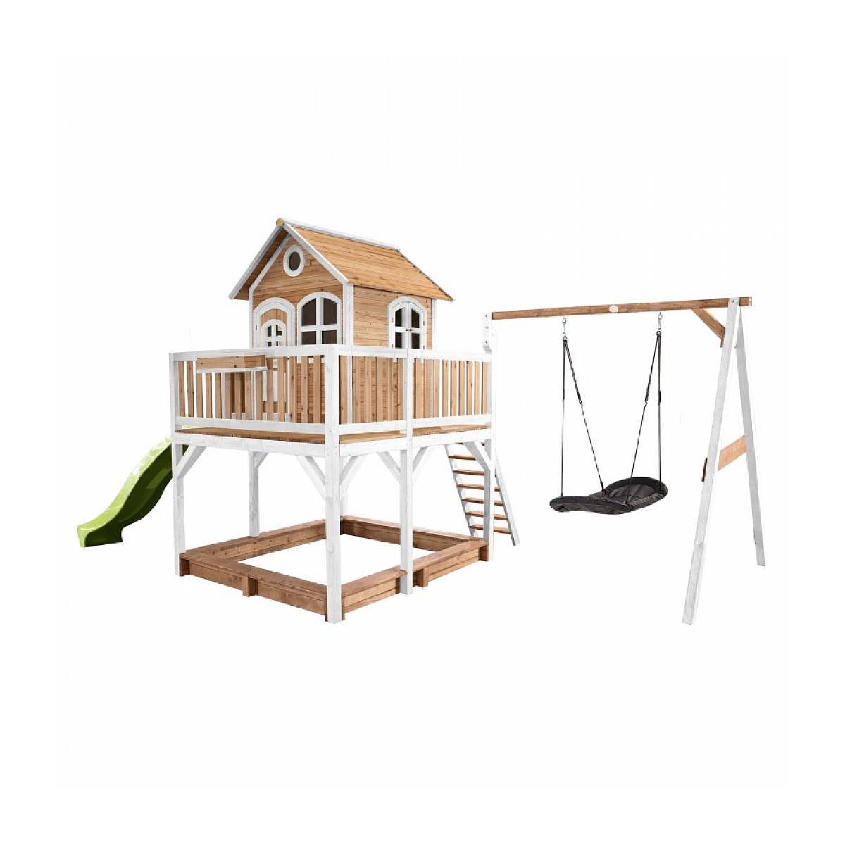 Maisonnette de Jardin Axi LIAM Brun et Blanc avec Balancoire Roxy, Toboggan Citron Vert et Bac à Sable - Image 1