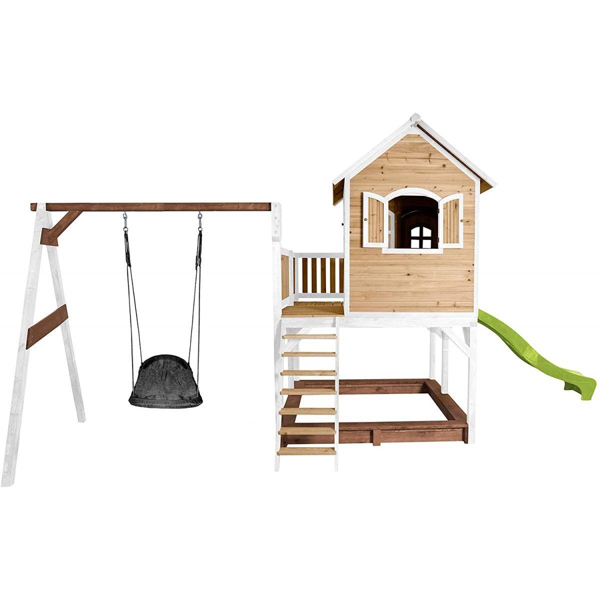 Maisonnette de Jardin Axi LIAM Brun et Blanc avec Balancoire Roxy, Toboggan Citron Vert et Bac à Sable - Image 4