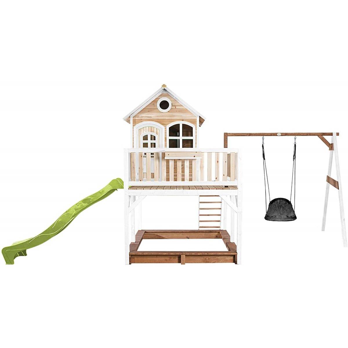 Maisonnette de Jardin Axi LIAM Brun et Blanc avec Balancoire Roxy, Toboggan Citron Vert et Bac à Sable - Image 3