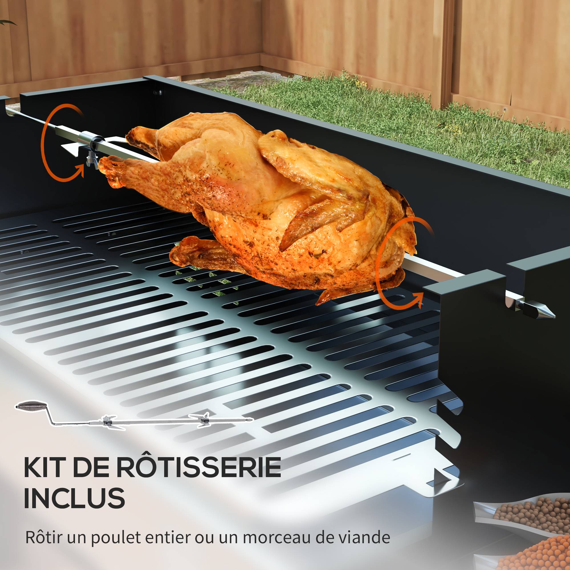 Barbecue charbon de bois BBQ avec grille de gril à 3 niveaux et étagères latérales pliables, 118 x 32 x 90 cm, noir - Image 6
