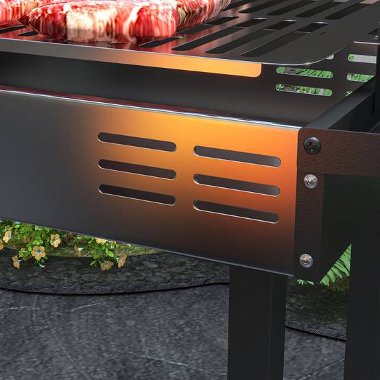 Barbecue charbon de bois BBQ avec grille de gril à 3 niveaux et étagères latérales pliables, 118 x 32 x 90 cm, noir - Image 10