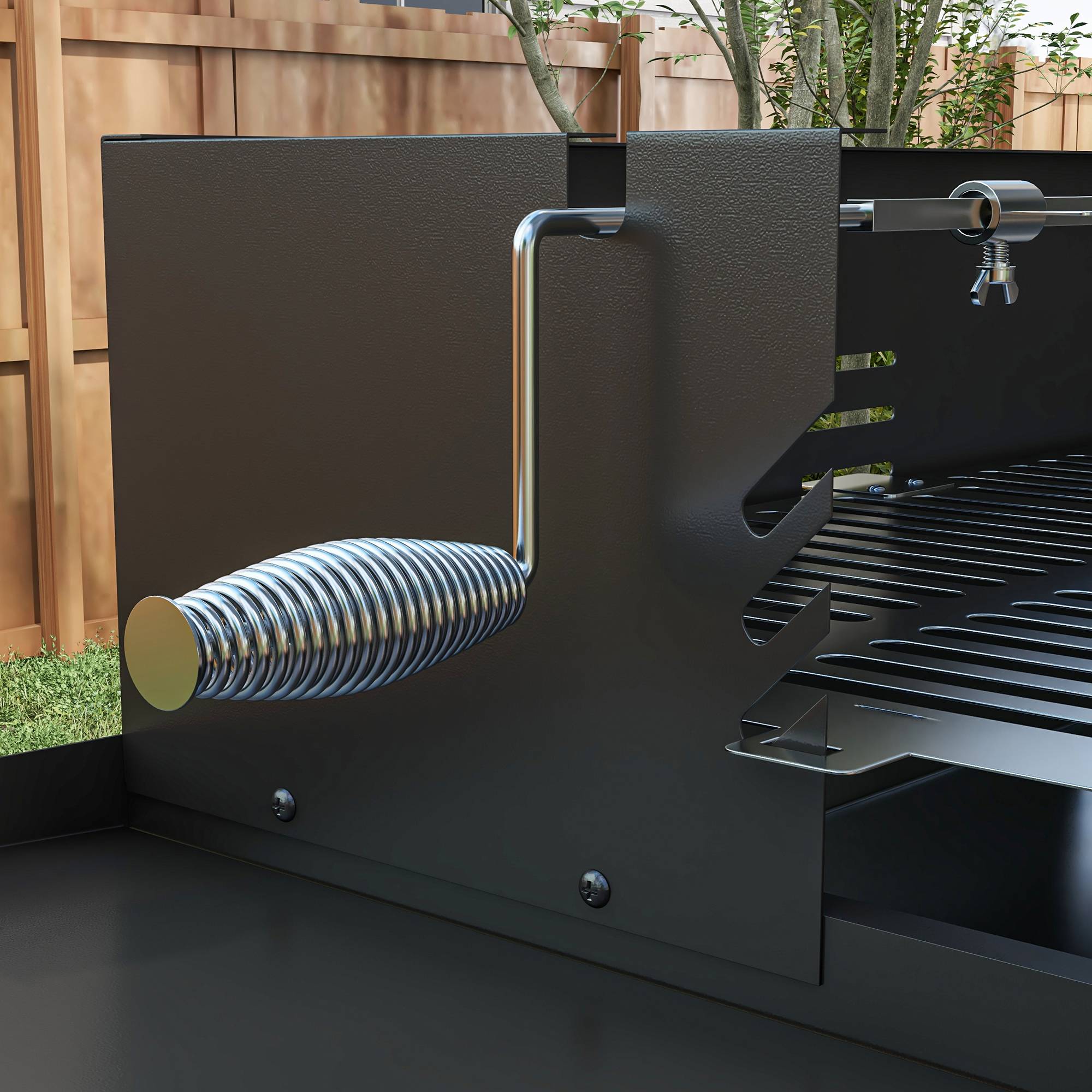 Barbecue charbon de bois BBQ avec grille de gril à 3 niveaux et étagères latérales pliables, 118 x 32 x 90 cm, noir - Image 9
