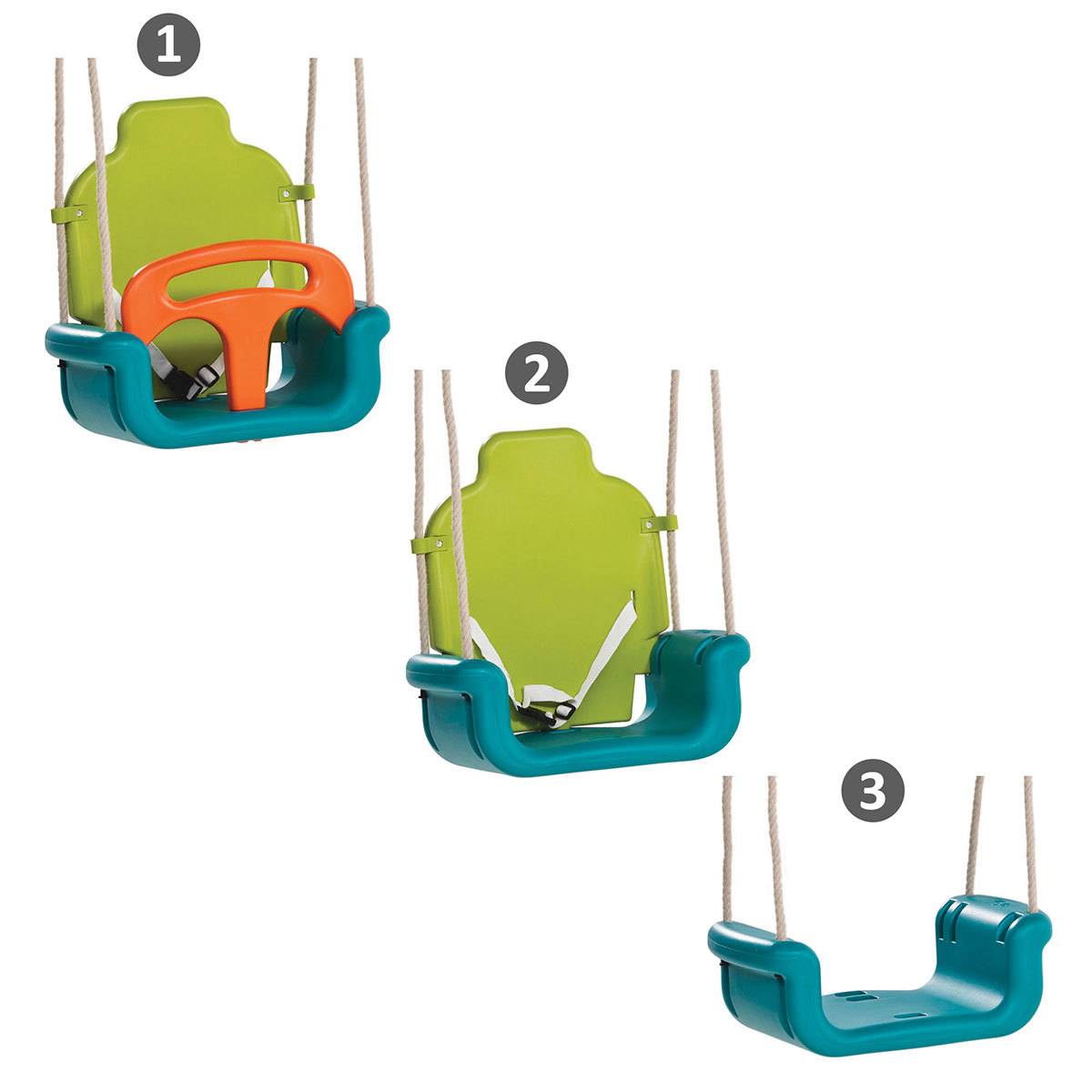Kangui - Balançoire bébé évolutive 3 en 1en plastique vert citron/turquoise/orange Kangui - Imagen 2