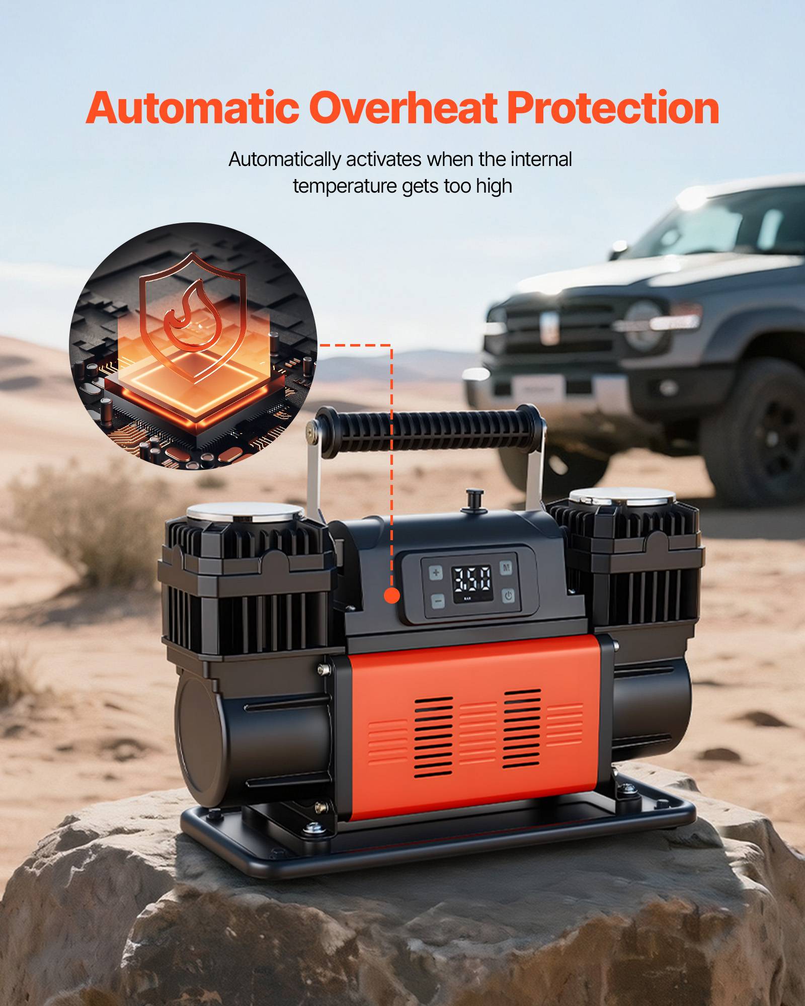 Vevor - VEVOR Compresseur 12 V double cylindre 300 L/min 1080 W, arrêt auto avec écran LCD, pompe portative pour voitures, SUV, camions et camping-cars - Image 7