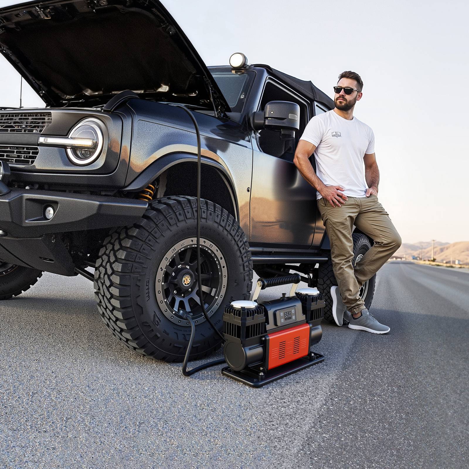 Vevor - VEVOR Compresseur 12 V double cylindre 300 L/min 1080 W, arrêt auto avec écran LCD, pompe portative pour voitures, SUV, camions et camping-cars - Image 8