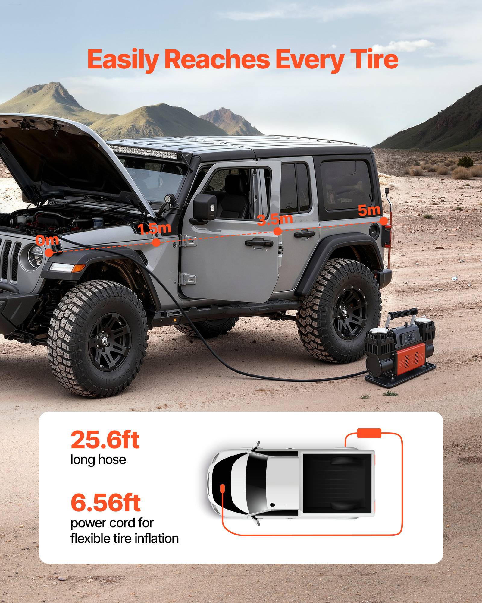 Vevor - VEVOR Compresseur 12 V double cylindre 300 L/min 1080 W, arrêt auto avec écran LCD, pompe portative pour voitures, SUV, camions et camping-cars - Image 4