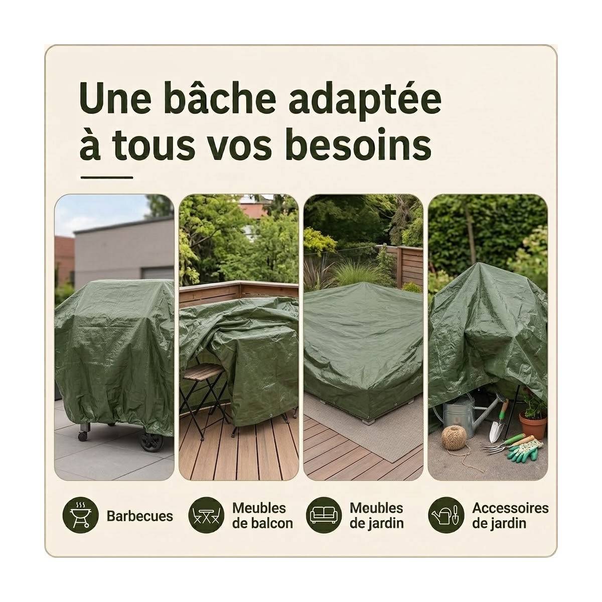 Vito - Bâche de protection 4 x 6 m Verte Etanche Protection Anti UV VITO - Imagen 7