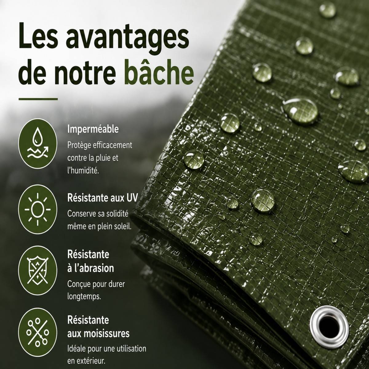 Vito - Bâche de protection 4 x 6 m Verte Etanche Protection Anti UV VITO - Imagen 5
