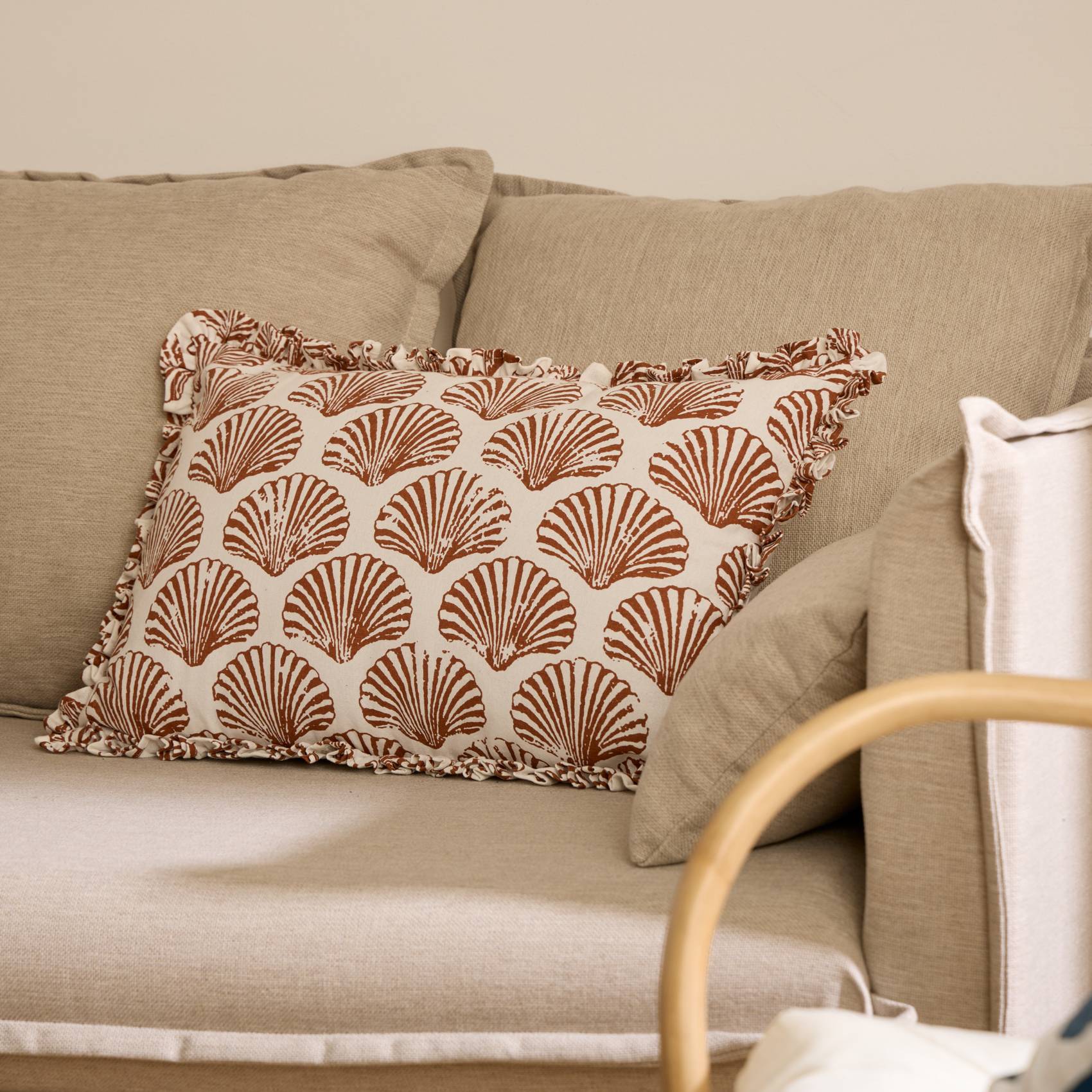 Coussin rectangulaire coton motif coquillage - ATMOSPHERA - Coton - Terracotta - Image 5
