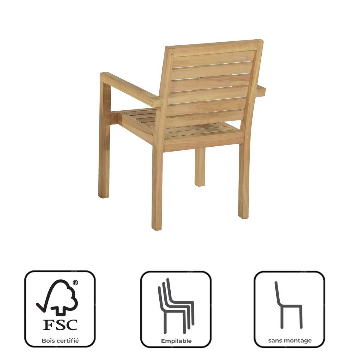 Fauteuil de jardin empilable en teck massif Tivoli - TECK'Attitude - Image 8