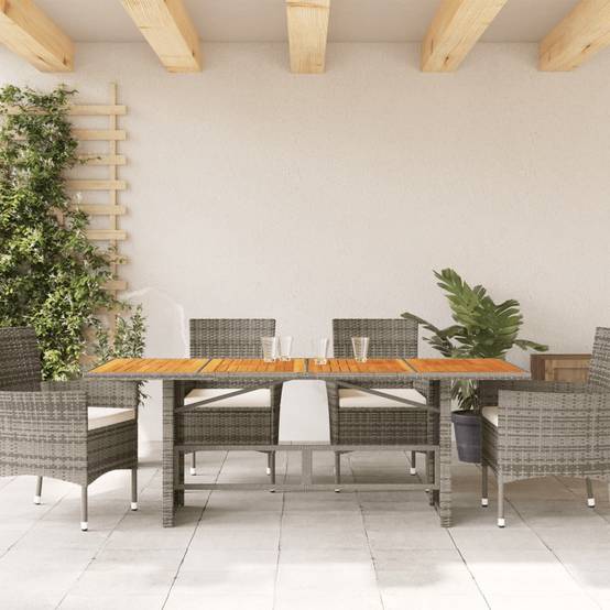 Table de jardin résine tressée bois acacia gris 190 x 80 x 75 cm - PANGIVO - Image 3