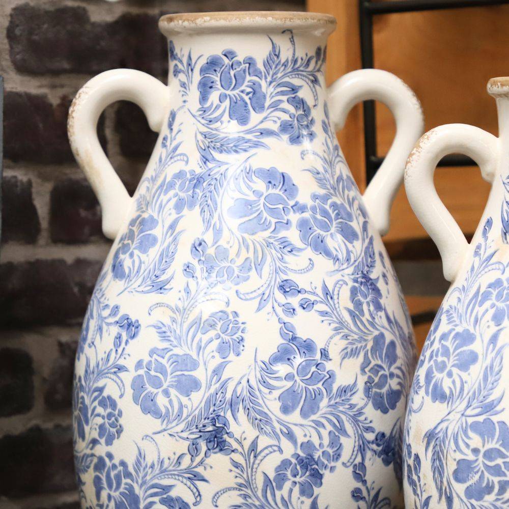 Chemin De Campagne - Vase Amphore "Fleurs bleues" en céramique émaillée Ø.26 x Ht.46.5 cm Chemin de campagne - Image 3