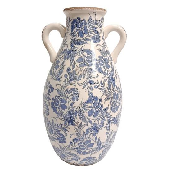 Chemin De Campagne - Vase Amphore "Fleurs bleues" en céramique émaillée Ø.26 x Ht.46.5 cm Chemin de campagne - Image 1
