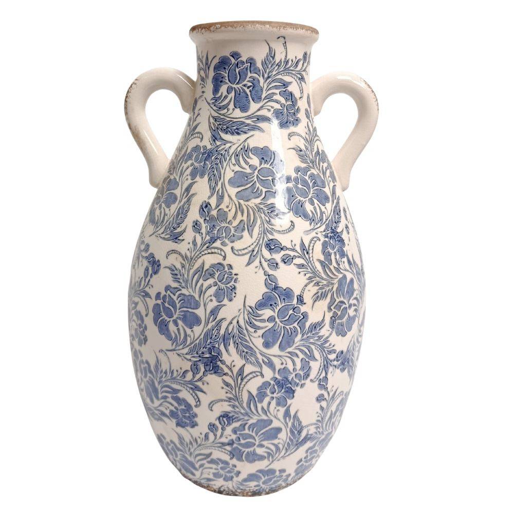 Chemin De Campagne - Vase Amphore "Fleurs bleues" en céramique émaillée Ø.26 x Ht.46.5 cm Chemin de campagne - Image 1